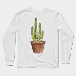 Hand painted Watercolor Cactus in Terracotta pot Long Sleeve T-Shirt